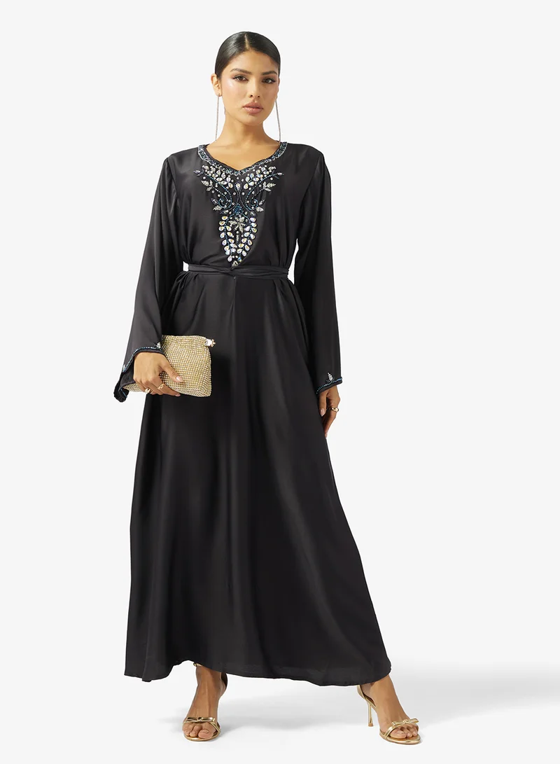 hayas closet  Embellished Belted Jalabiya for Women | Best Price UAE